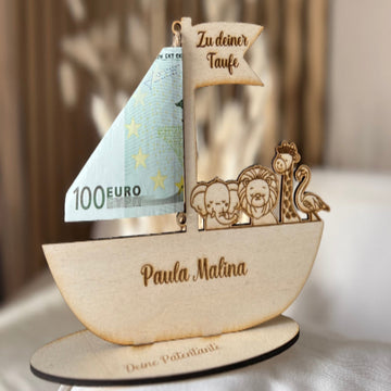 Taufgeschenk personalisiert Arche Noah als Geldgeschenk aus Holz