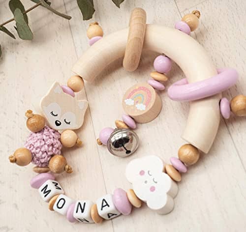 Greifling mit Namen Mädchen Fuchs Wolke Regenbogen Holz Greifling MiniPiShop 