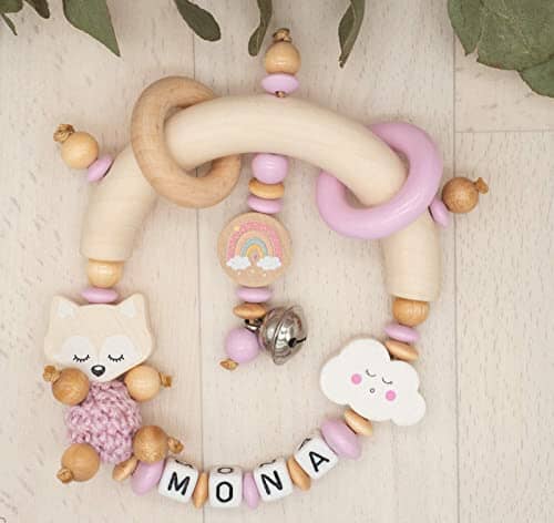 Greifling mit Namen Mädchen Fuchs Wolke Regenbogen Holz Greifling MiniPiShop 