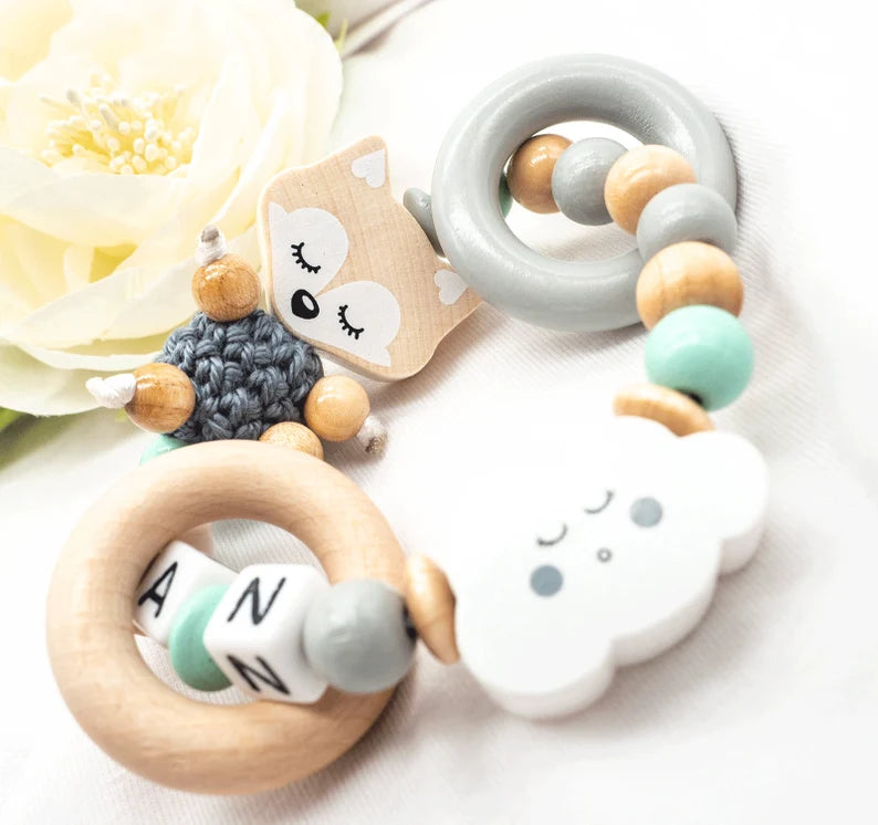 Greifling mit Namen Mädchen Junge Fuchs Wolke Holz mint Greifling MiniPiShop 