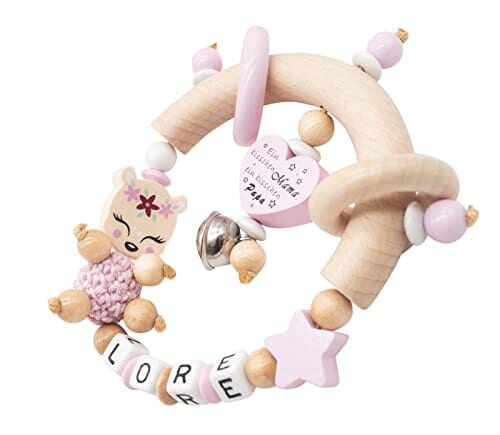 Greifling mit Namen Mädchen Reh Ein bisschen Mama Papa rosa Greifling MiniPiShop 
