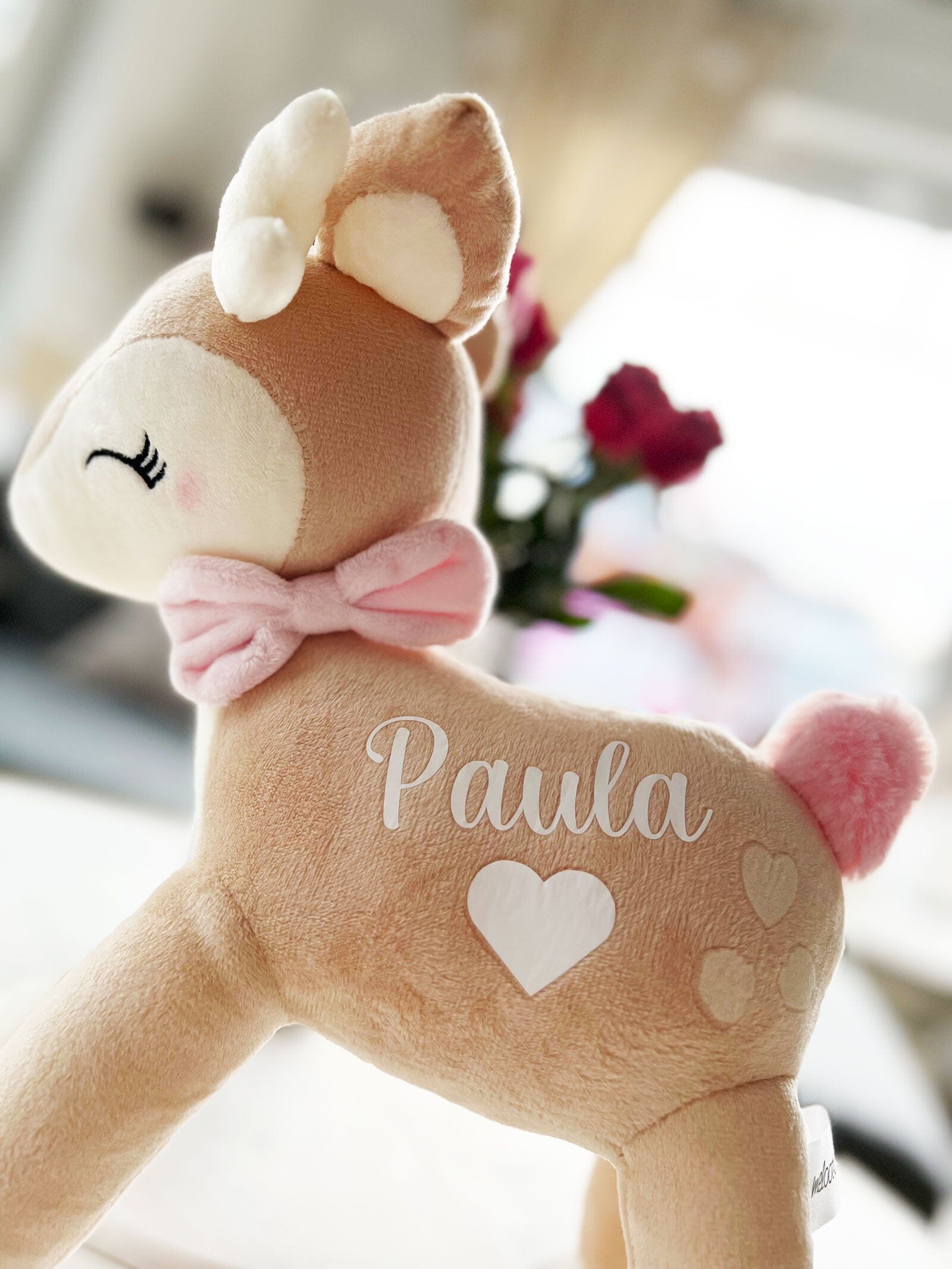 Kuscheltier Reh mit Namen personalisiert rosa Schleife Kuscheltier minipishop 