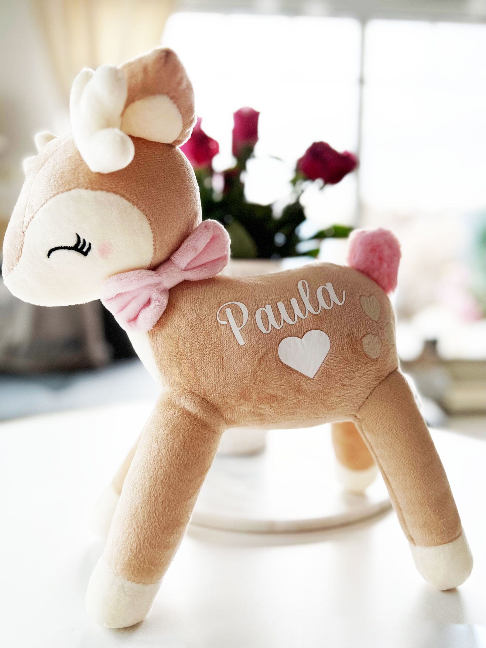 Kuscheltier Reh mit Namen personalisiert rosa Schleife Kuscheltier minipishop 