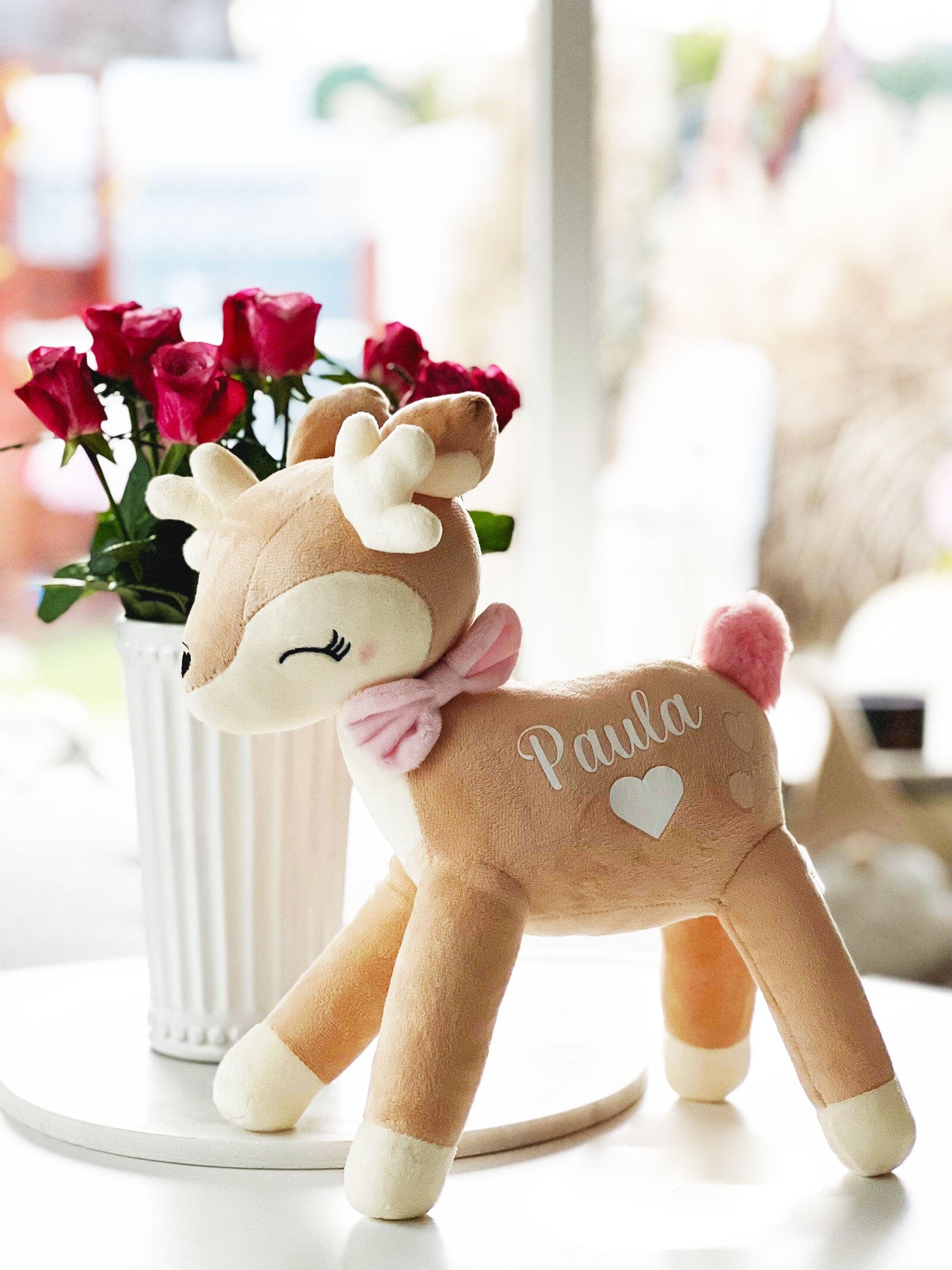 Kuscheltier Reh mit Namen personalisiert rosa Schleife Kuscheltier minipishop 