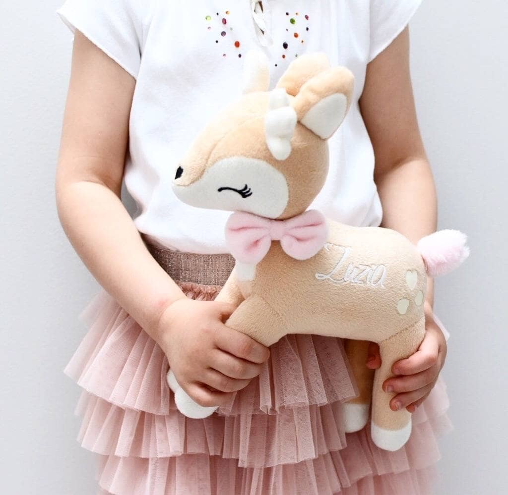 Kuscheltier Reh mit Namen personalisiert rosa Schleife Kuscheltier minipishop 