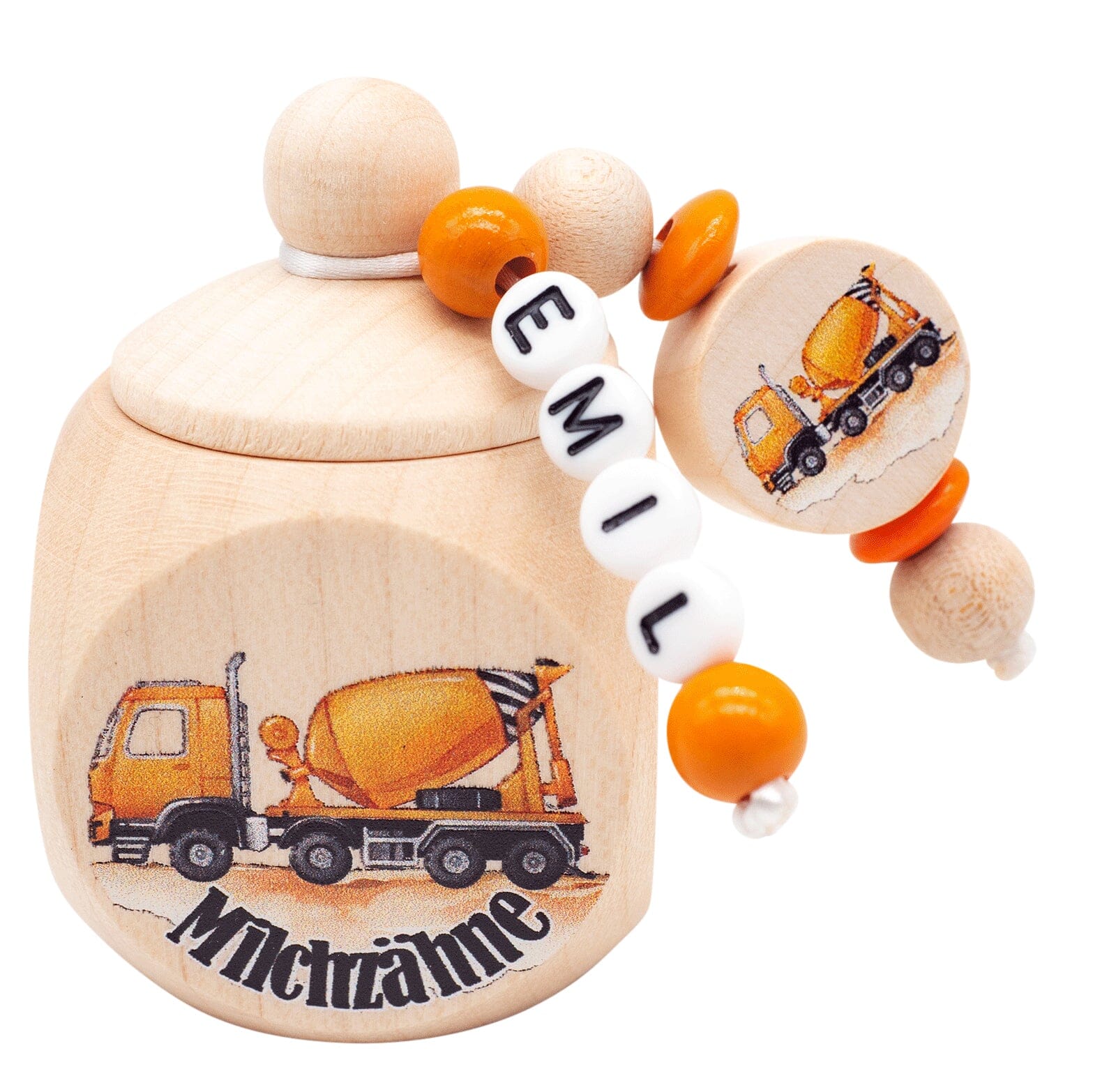 Milchzahndose mit Namen Junge Betonmischer Baustelle Milchzahndose minipishop Milchzahndose mit Namen 