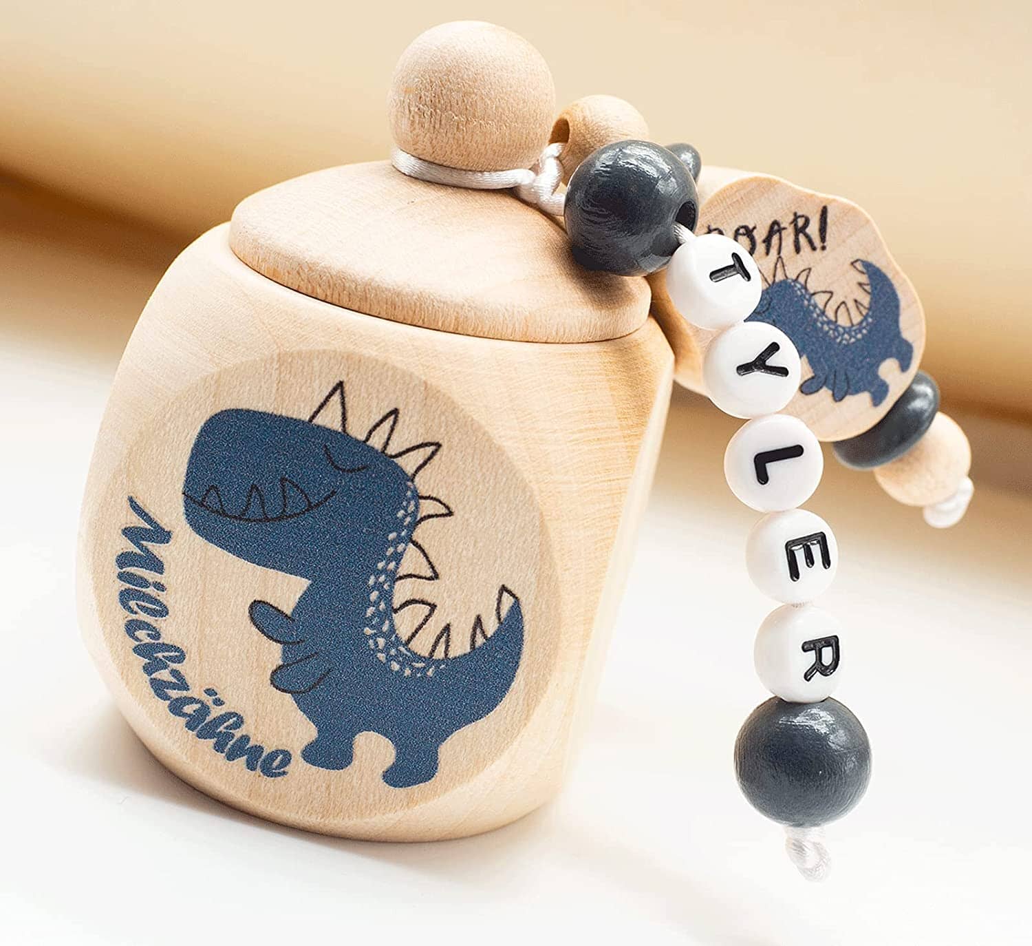 Milchzahndose mit Namen Junge Dino ROAR Milchzahndose minipishop 