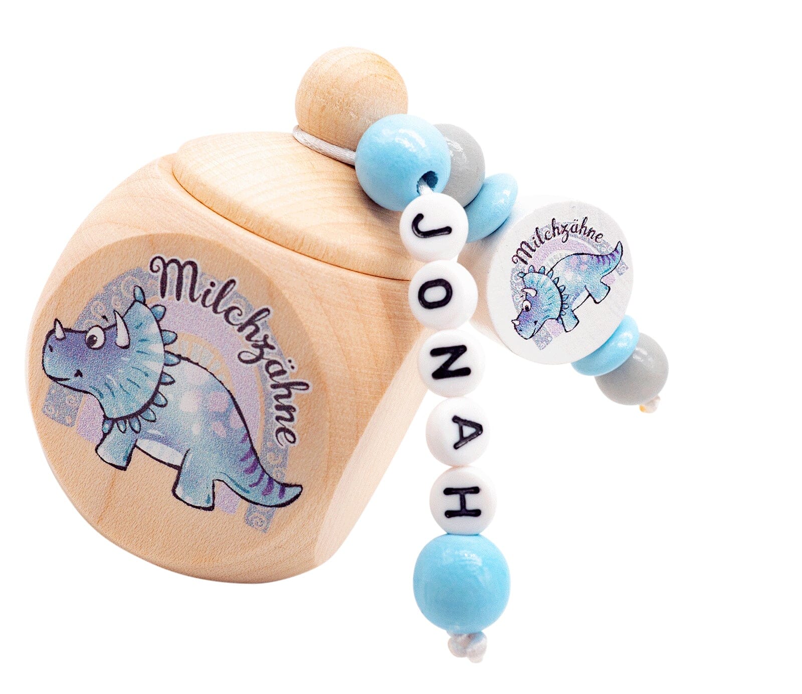 Milchzahndose mit Namen Junge Dino Triceratops blau Milchzahndose minipishop Milchzahndose mit Namen 