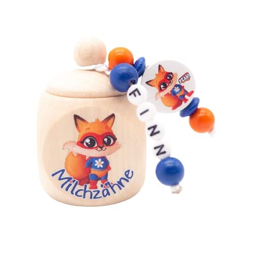 Milchzahndose mit Namen Junge Fuchs Superheld Milchzahndose minipishop Milchzahndose mit Namen 