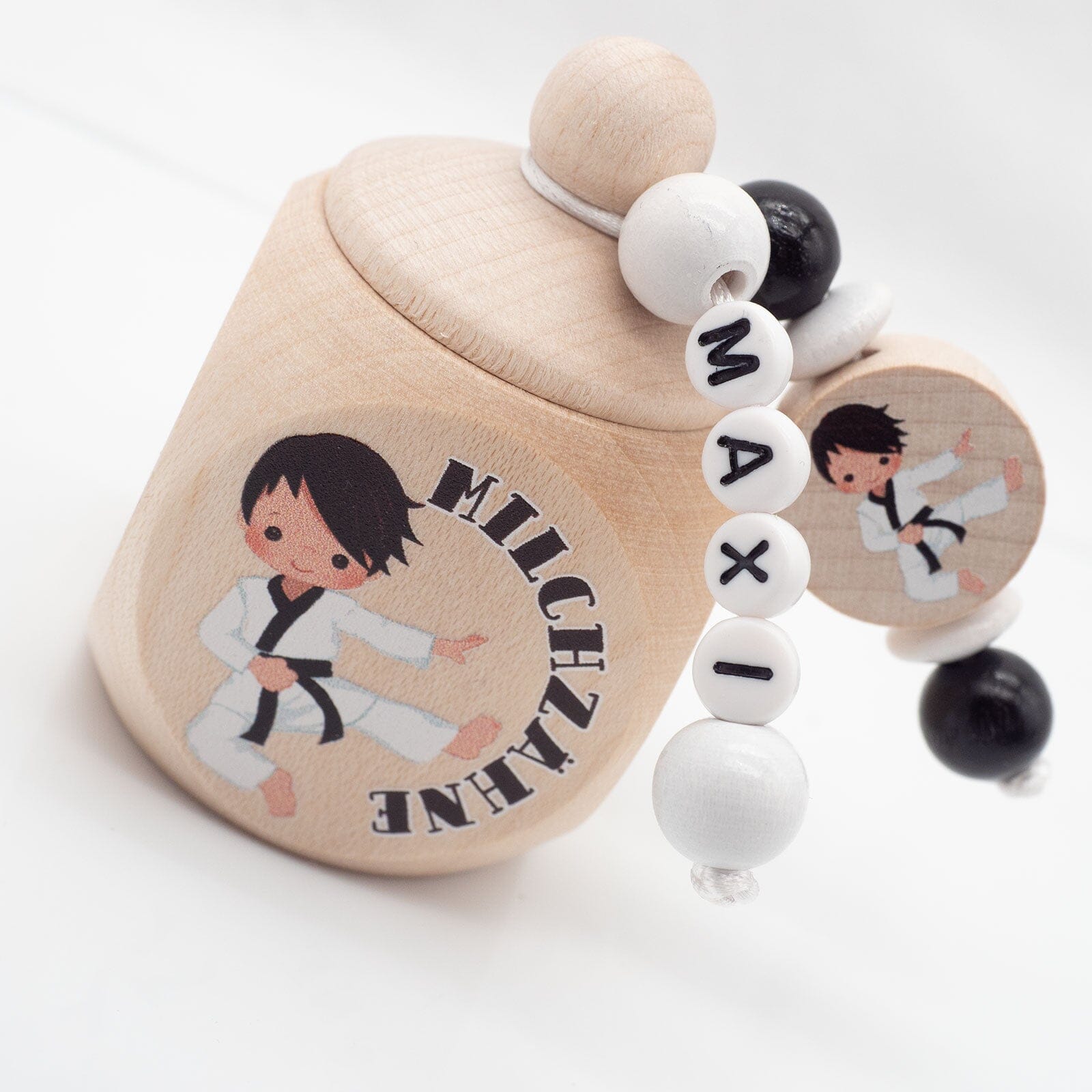 Milchzahndose mit Namen Junge Karate Ninja Schwarze Haare Milchzahndose minipishop 