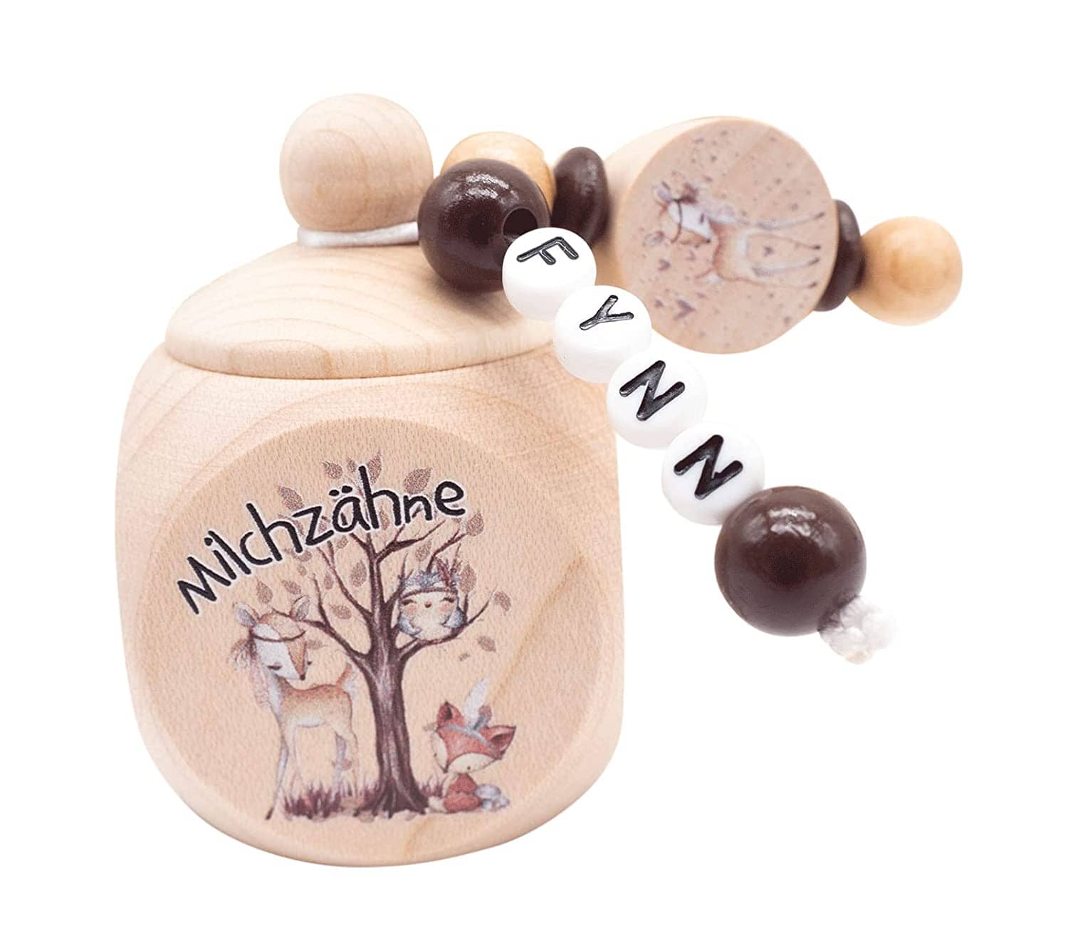 Milchzahndose mit Namen Mädchen Reh + Eule + Waldtiere braun Milchzahndose minipishop 