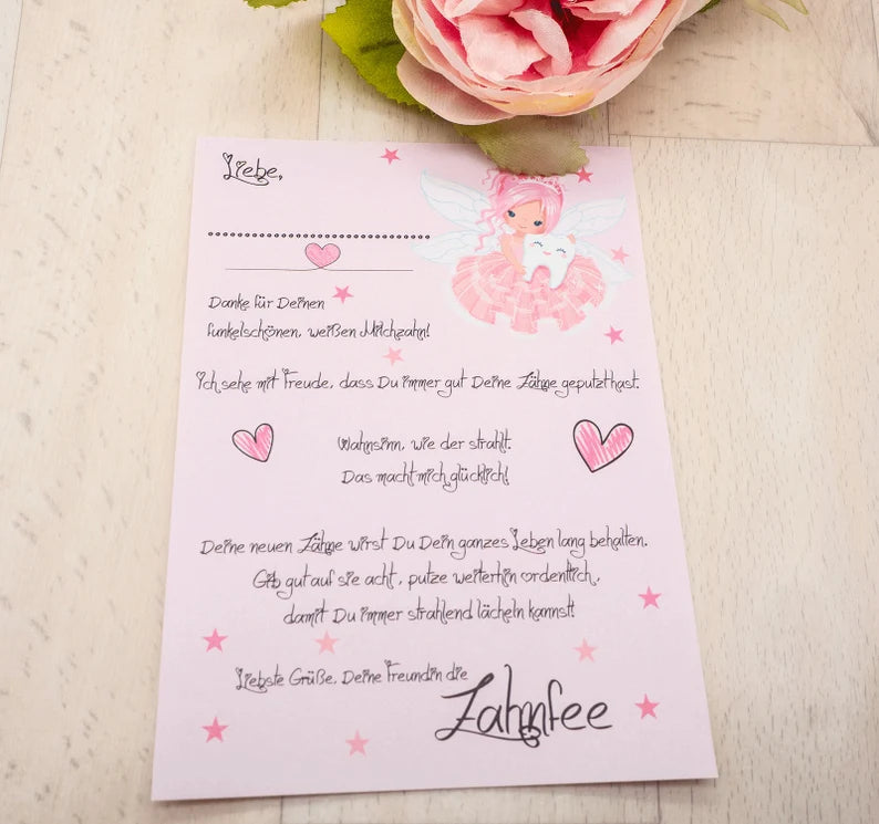 Milchzahndose mit Namen Mädchen Reh liegend mit Blumenkranz rosa mint Milchzahndose minipishop Milchzahndose +Brief der Zahnfee 