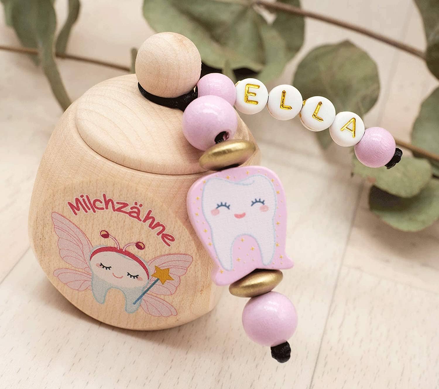 Milchzahndose mit Namen Mädchen Zähnchen Rosa Gold Milchzahndose minipishop 