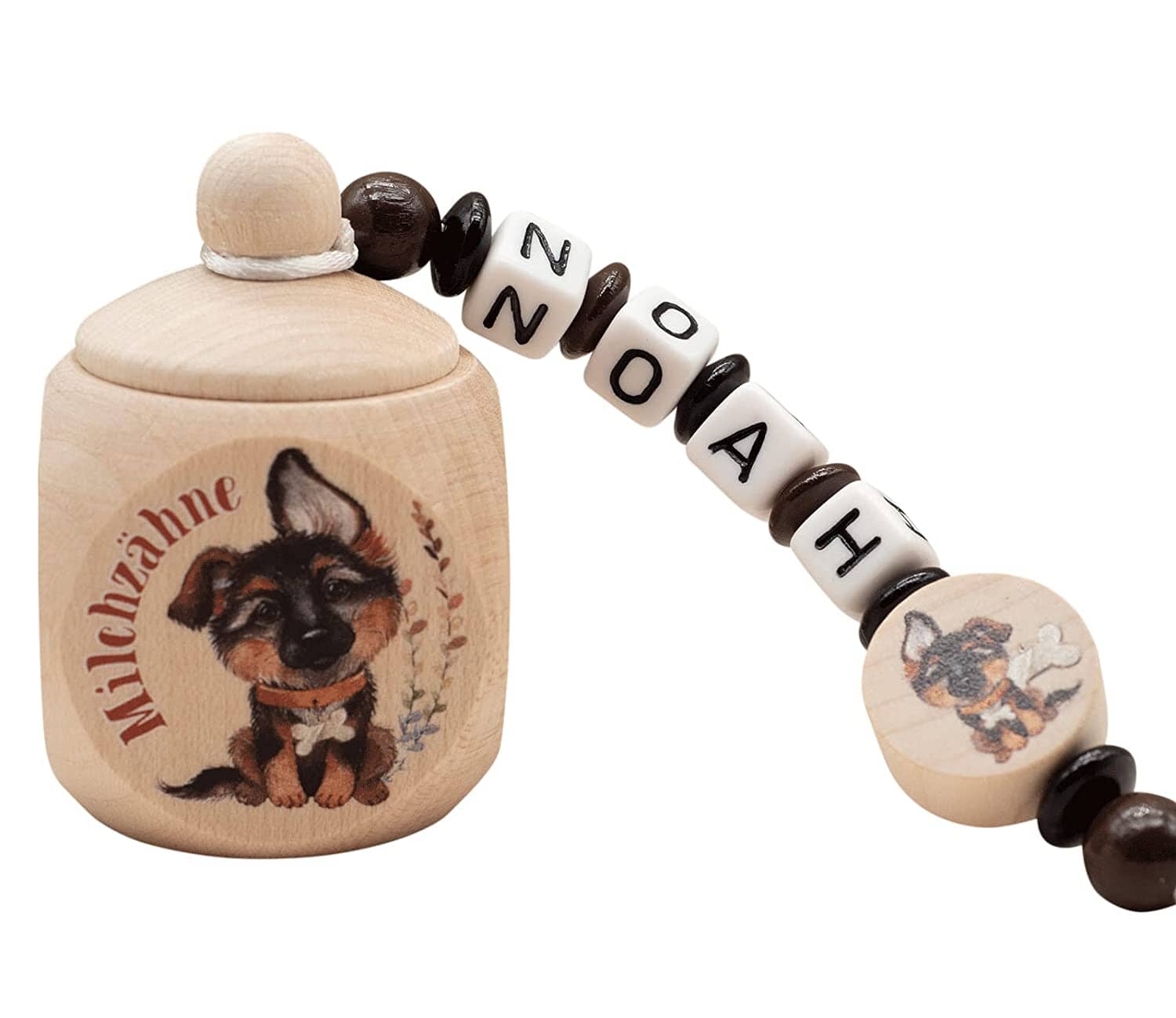 Milchzahndose mit Namen Maedchen Junge Schaeferhund braun Milchzahndose minipishop 