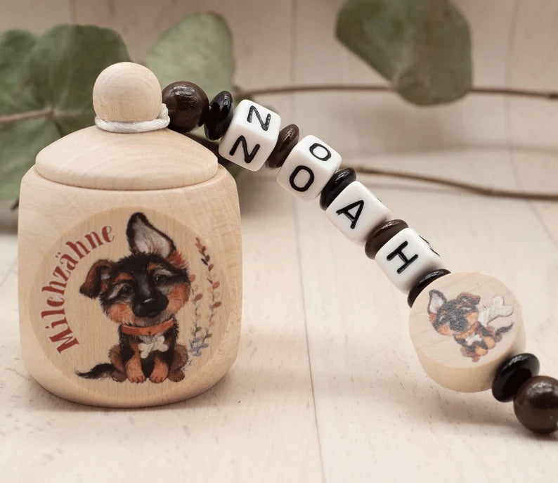 Milchzahndose mit Namen Maedchen Junge Schaeferhund braun Milchzahndose minipishop Milchzahndose mit Namen 
