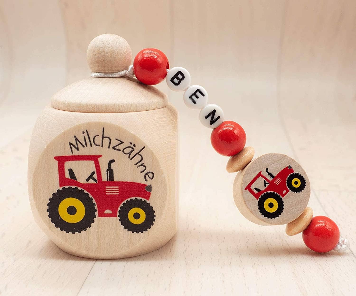 Milchzahndose mit Namen Traktor Trecker Rot Milchzahndose minipishop 