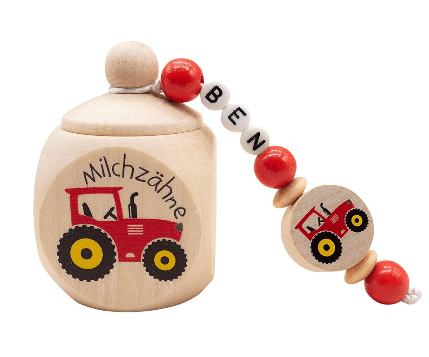 Milchzahndose mit Namen Traktor Trecker Rot Milchzahndose minipishop Milchzahndose mit Namen 