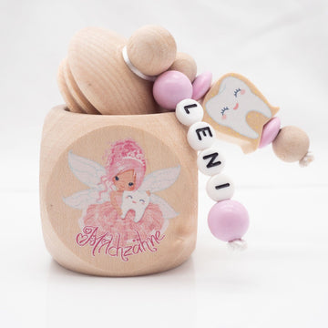 Milchzahndose mit Namen Zahnfee Rosa Haare