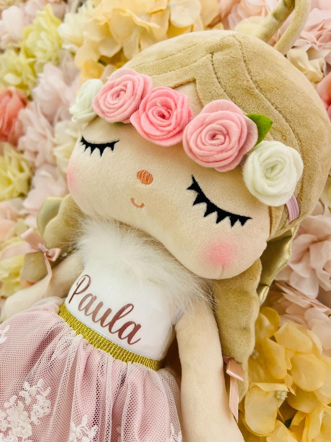 Puppe mit Namen Blumenkranz rosa Engel Puppe minipishop Puppe mit Namen 