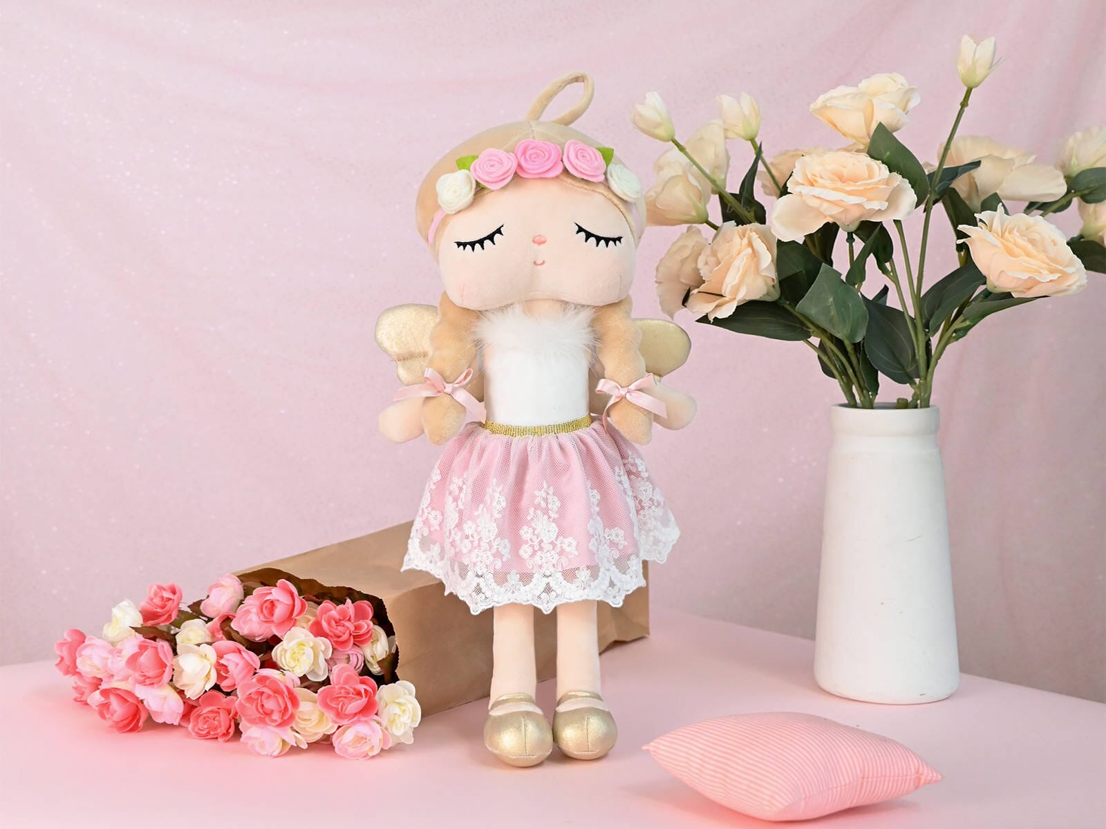 Puppe mit Namen Blumenkranz rosa Engel Puppe minipishop Puppe ohne Namen 