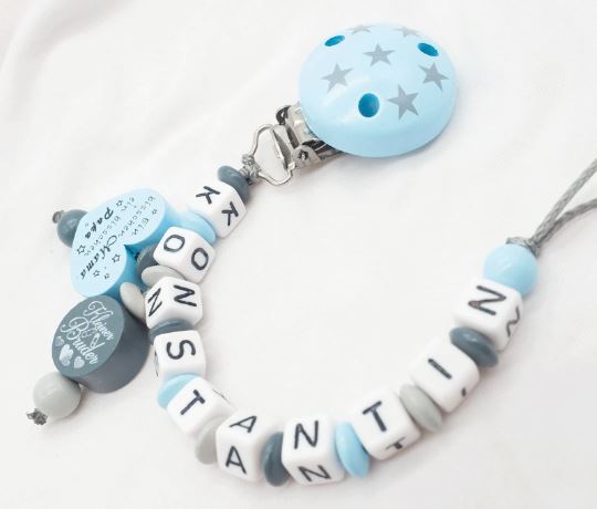 Schnullerkette mit Namen Junge 9 Buchstaben Baby Wunder Schnullerkette minipishop 
