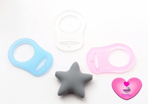 Schnullerkette mit Namen Junge Kleiner Bruder Sterne Grau Blau Schnullerkette minipishop +Silikonring 