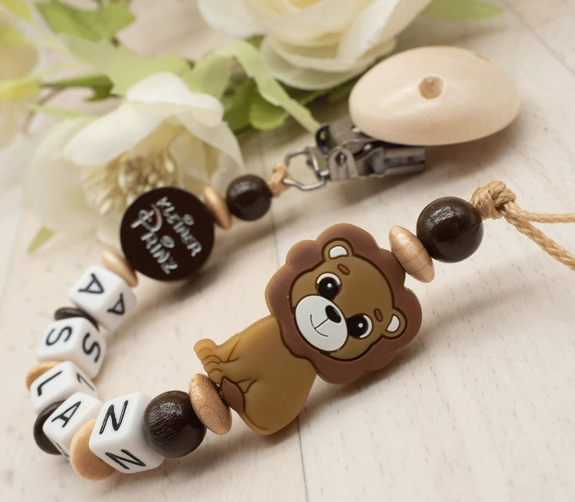 Schnullerkette mit Namen Junge Kleiner Prinz + Silikon Löwe Schnullerkette minipishop 