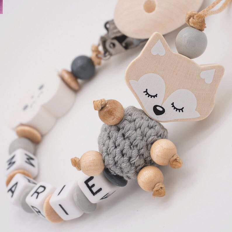 Schnullerkette mit Namen Junge Mädchen Traum Fuchs naturtöne Schnullerkette minipishop Schnullerkette 