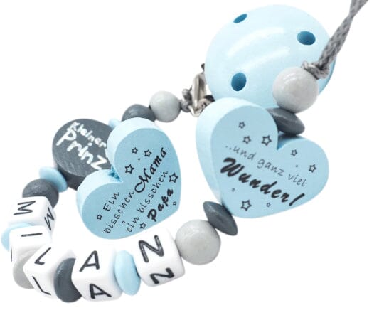 Schnullerkette mit Namen Junge Prinz + Ein bisschen Mama Papa Schnullerkette minipishop 