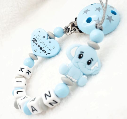 Schnullerkette mit Namen Junge Silikon Elefant + ganz viel Wunder Schnullerkette minipishop 
