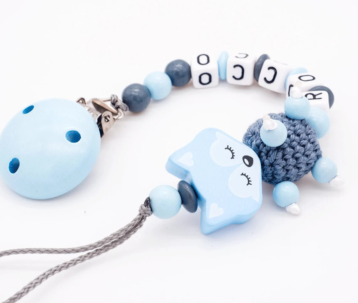Schnullerkette mit Namen Junge Traum Fuchs grau blau Schnullerkette minipishop 