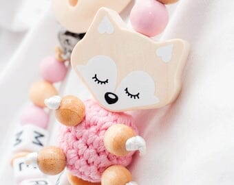 Schnullerkette mit Namen Mädchen Fuchs Schnullerkette minipishop Schnullerkette 