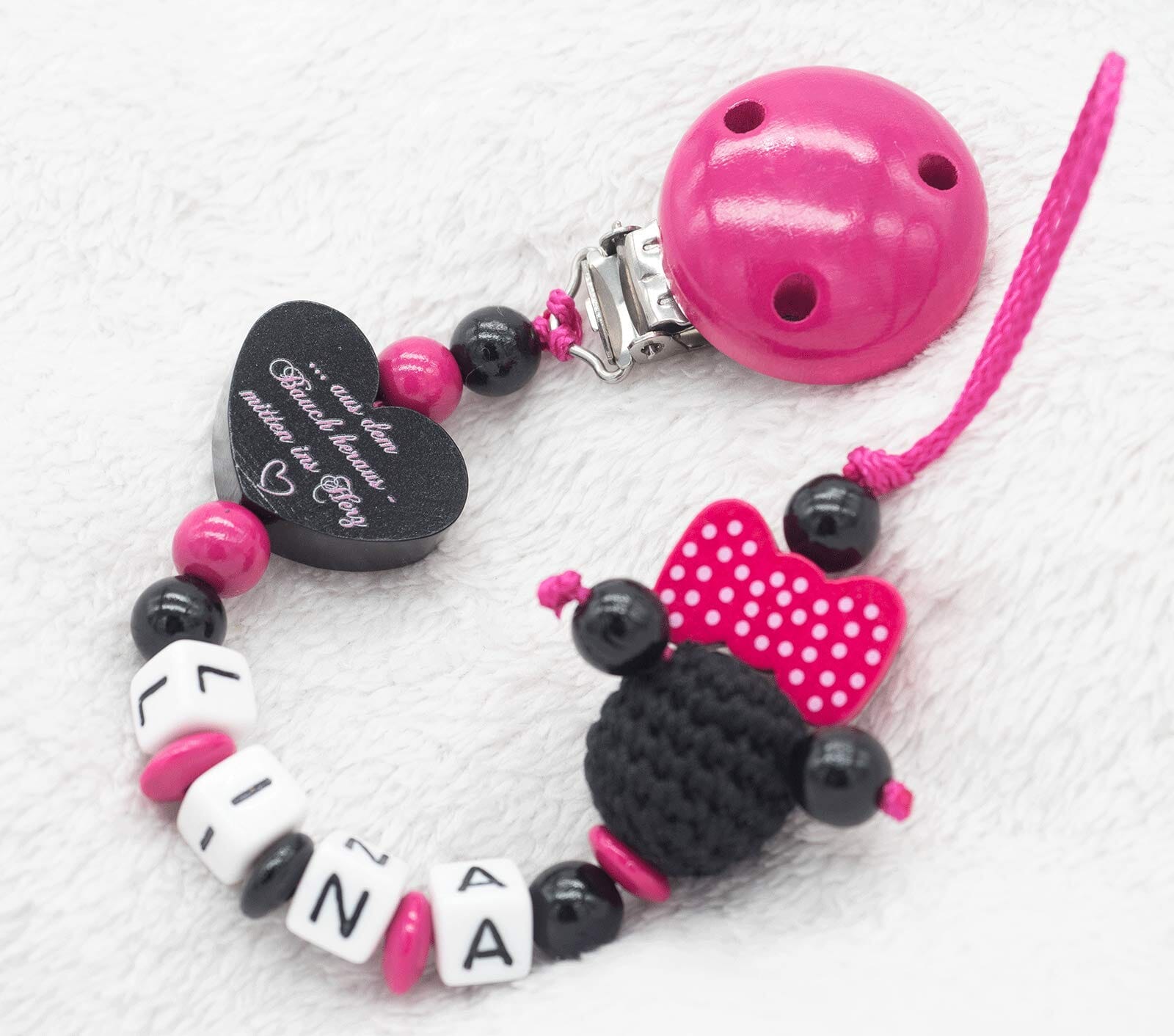 Schnullerkette mit Namen Mädchen Maus Mini Prinzessin pink Schnullerkette minipishop 