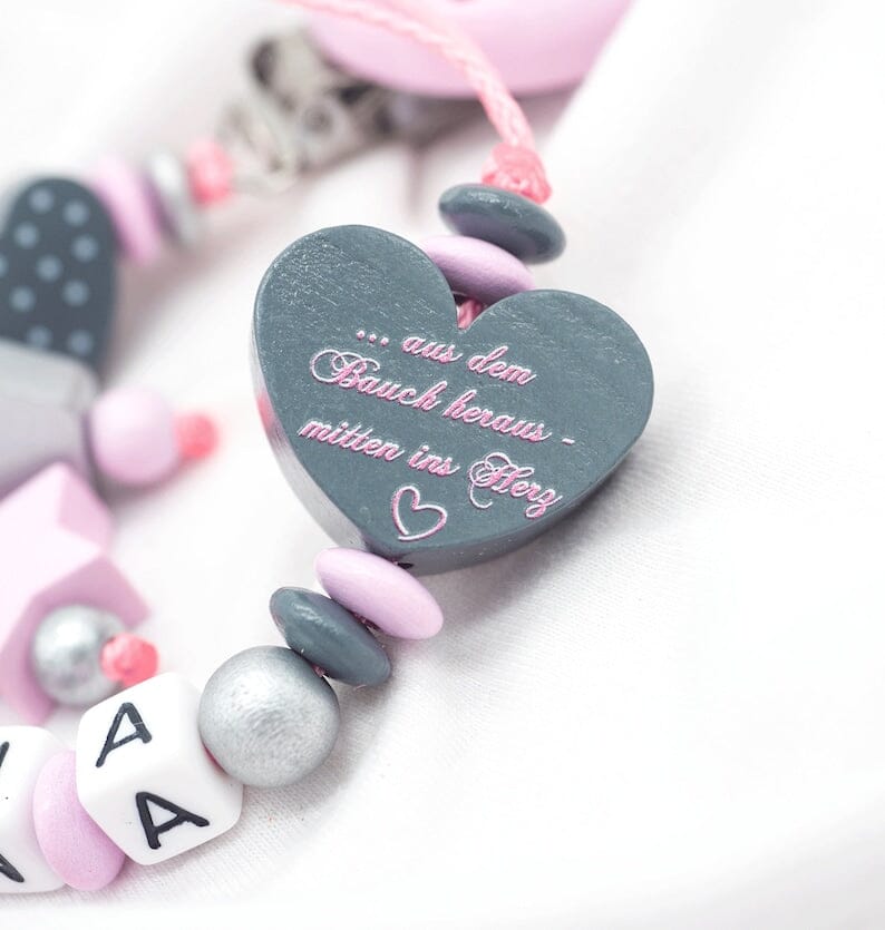 Schnullerkette mit Namen Mädchen Mini Prinzessin + Krone rosa Schnullerkette minipishop 