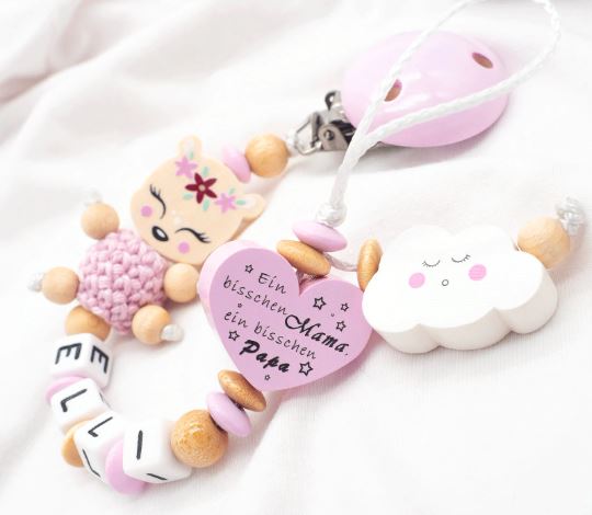 Schnullerkette mit Namen Mädchen Reh Bisschen Mama Papa Schnullerkette minipishop 