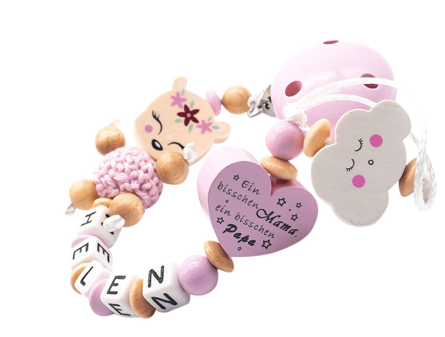 Schnullerkette mit Namen Mädchen Reh Bisschen Mama Papa Schnullerkette minipishop Schnullerkette 