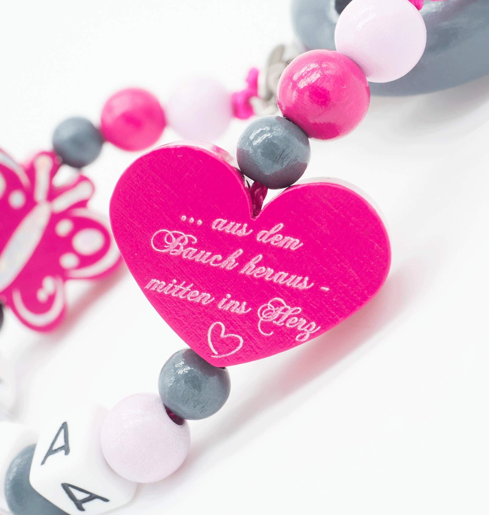 Schnullerkette mit Namen Mädchen Schmetterling +Mini Prinzessin Pink Schnullerkette minipishop 