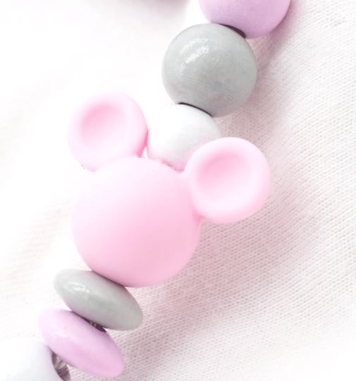 Schnullerkette mit Namen Mädchen Silikon Maus + Schleife Schnullerkette minipishop 