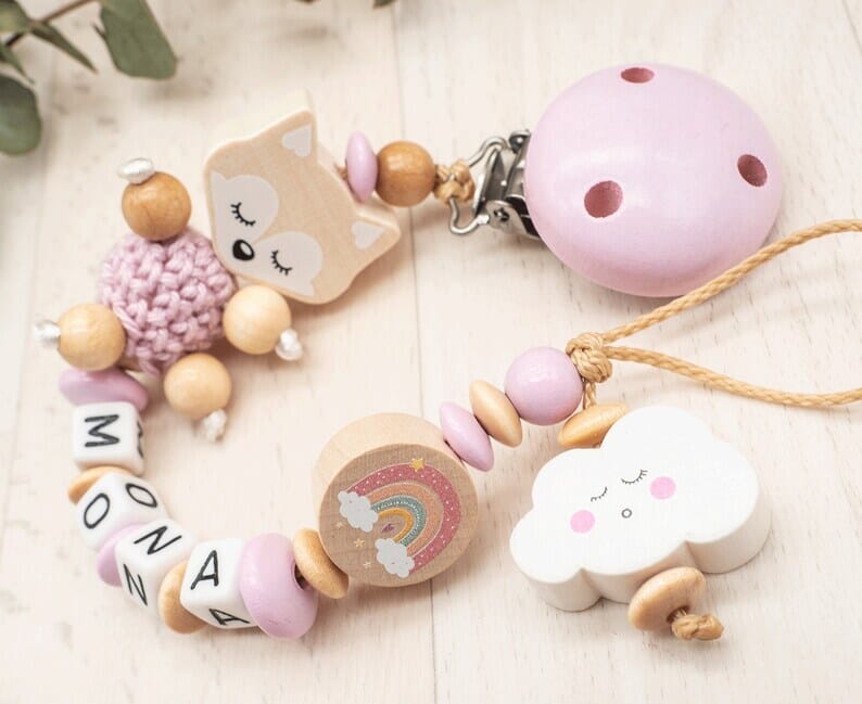 Schnullerkette mit Namen Mädchen Traum Fuchs + Regenbogen + Wolke Schnullerkette minipishop 