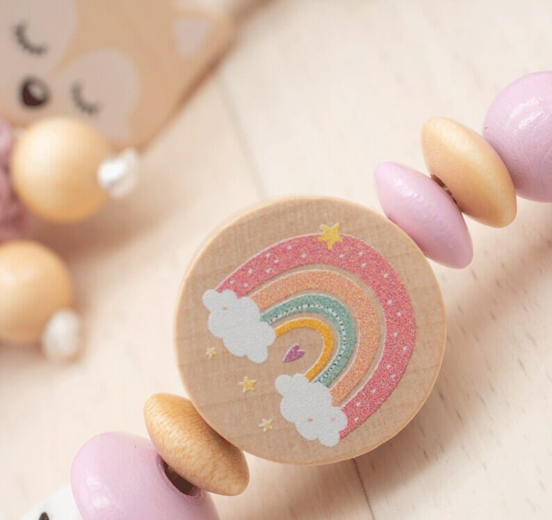 Schnullerkette mit Namen Mädchen Traum Fuchs + Regenbogen + Wolke Schnullerkette minipishop 