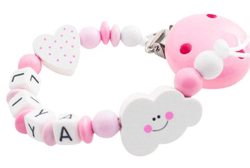 Schnullerkette mit Namen Mädchen Wolke + Herz rosa Schnullerkette minipishop Schnullerkette 